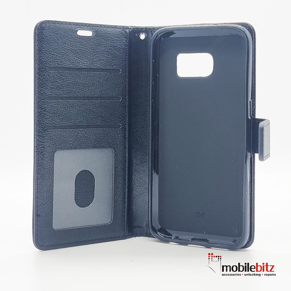 PU Leather Wallet Black Case For Samsung Galaxy S7