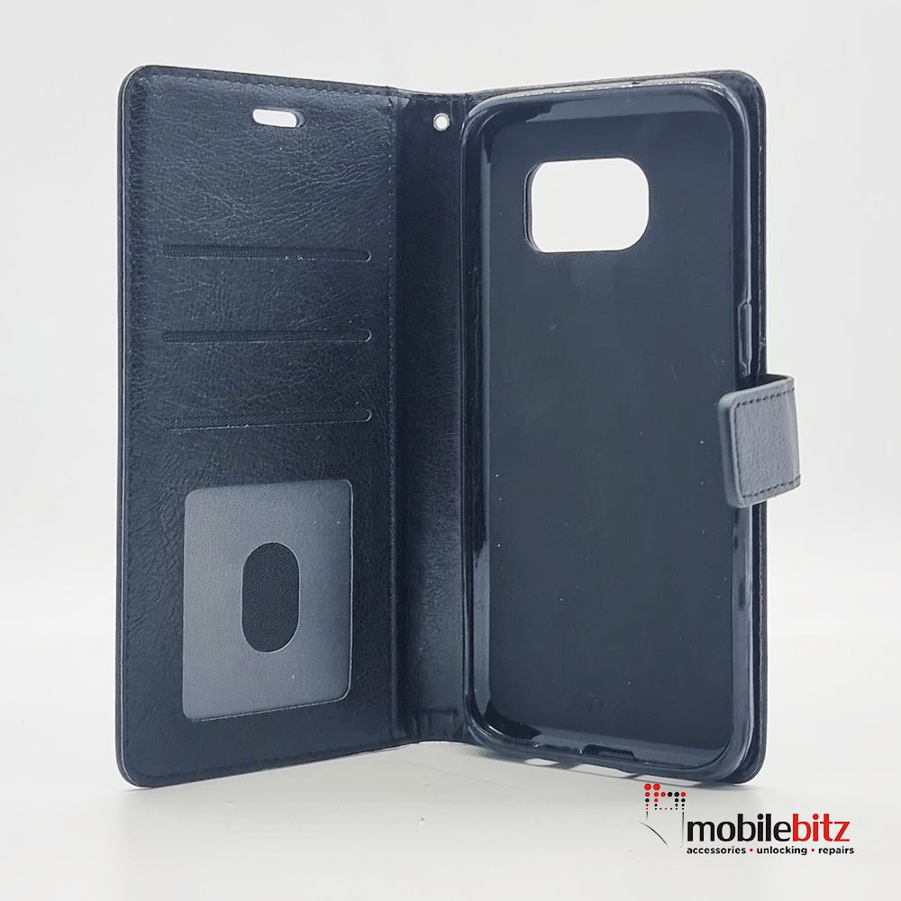 PU Leather Wallet Black Case For Samsung Galaxy S7 Edge