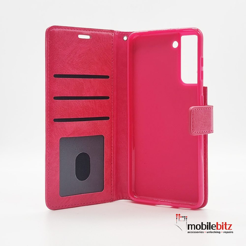 PU Leather Wallet Pink Case For Samsung Galaxy S21