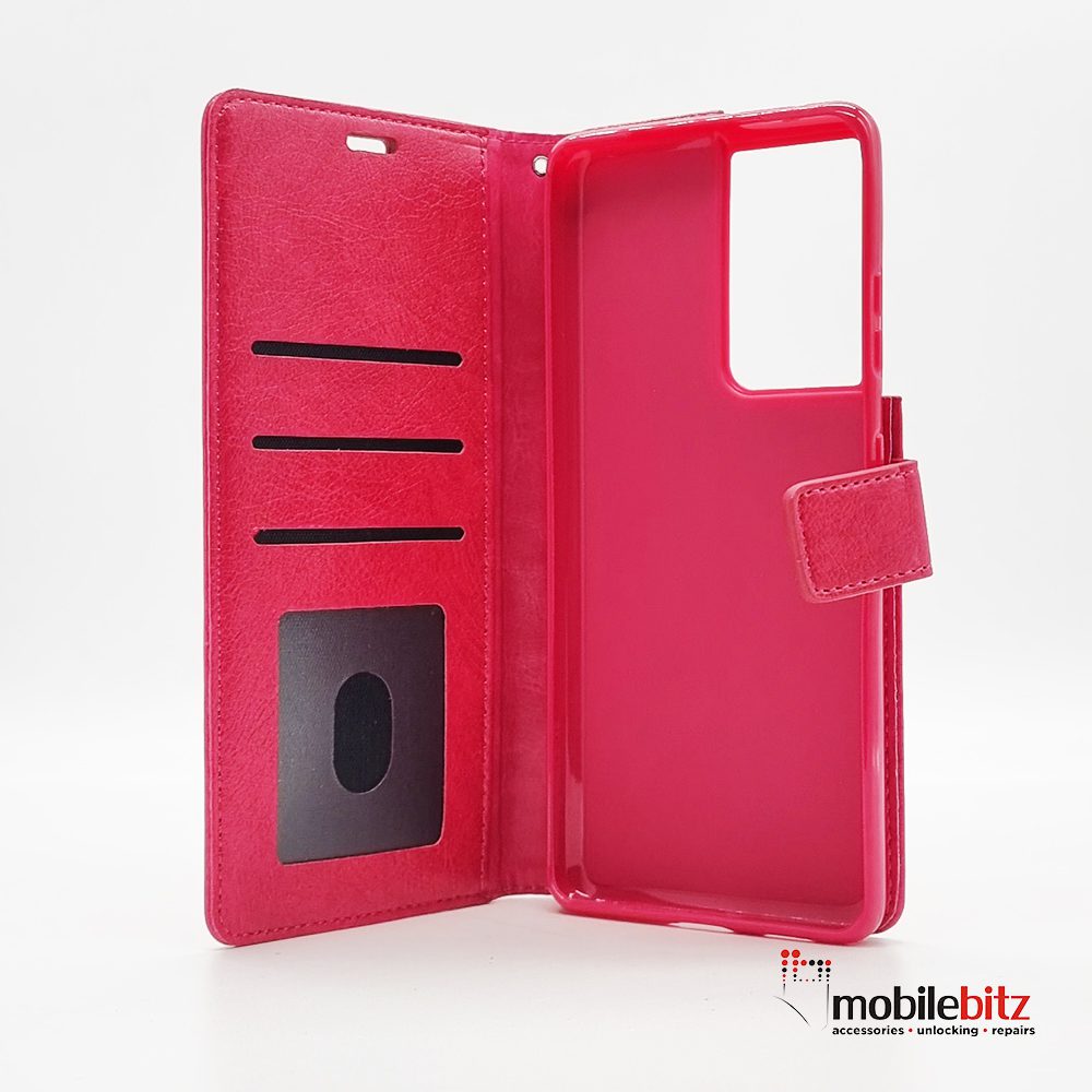 PU Leather Wallet Pink Case For Samsung Galaxy S21 Ultra