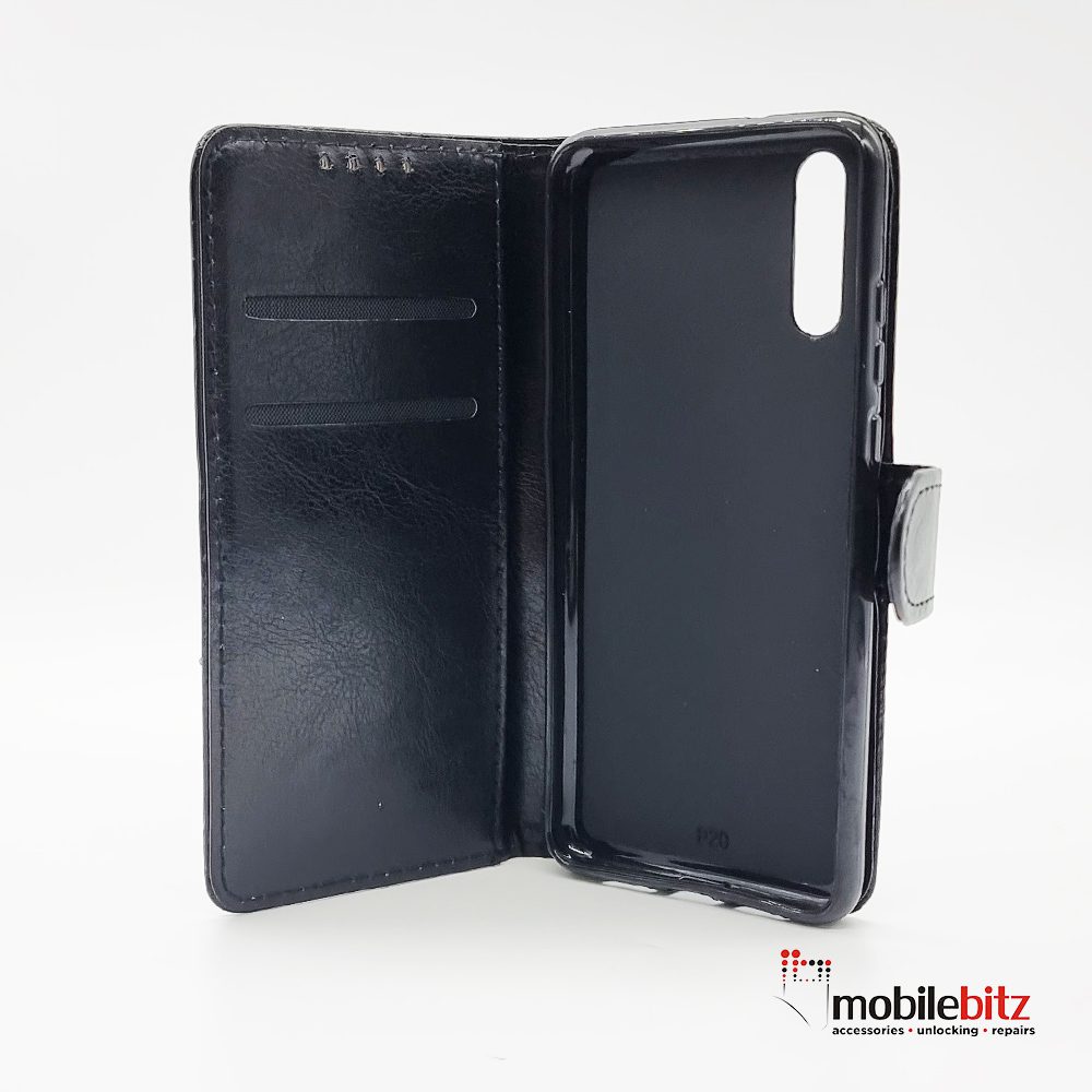 PU Leather Wallet Black Case For Huawei P20