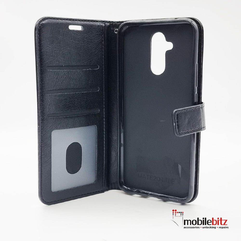 PU Leather Wallet Black Case For Huawei Mate 20 Lite
